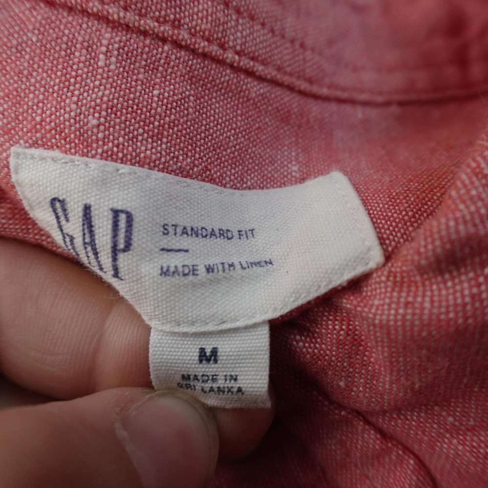 Gap Shirt Mens M Pink Linen Chambray Button Up Long Sleeve Casual Beach Summer - Picture 4 of 8